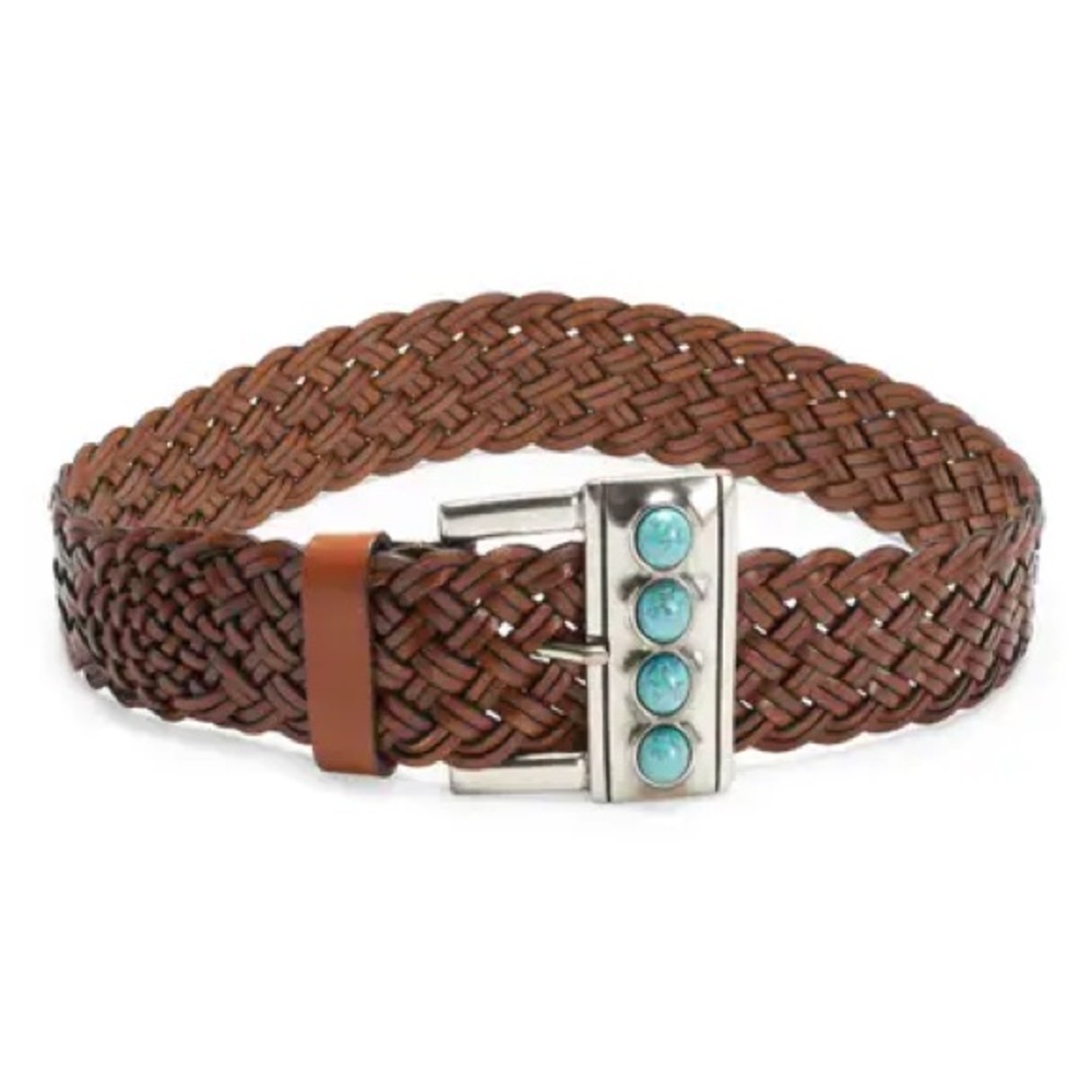 Brown Woven Belt with Turquoise Accents